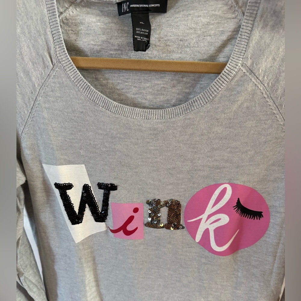 INC International Concepts Gray 'Wink' Sequin Sweatshirt - Picture 1 of 3